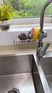 [FREESHIP ] Kệ Khay Inox Gắn Vòi Để Miếng Rửa Bát Chén Đa Năng Giá Treo Vòi Inox