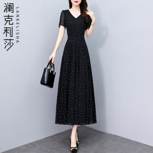 LANKELISHA | Elegant Large Size Chiffon Floral Summer Dress Womens A-Line Long Skirt Pear Shape Body High End Luxury New Style 2025