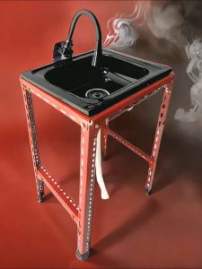 Wastafel Portable Cuci Piring Set - Bak Cuci Piring Hitam Portable Merah Stainless Uk 50cm Portabel Kitchen Sink Afur Praktis & Stylish
