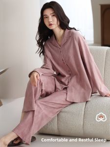MiiOW | Pure Cotton Long Sleeve Sleepwear Set For Women Casual Home Clothes Large Size Simple Design Spring Autumn Seasonal Wear