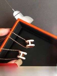 Unique Design Rose Gold Enamel H-Pendant Necklace