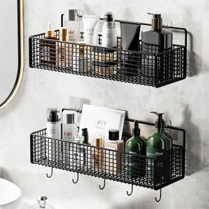 ชั้นวางของติดผนังห้องน้ำ ไม่ต้องเจาะผนัง สำหรับจัดเก็บของในห้องน้ำ วัสดุเหล็ก ผิวเคลือบสีอบแบบเปียโน