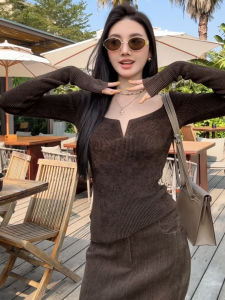 YUEZHONGWEI | Khaki V-Neck Lace-Up Sweater
