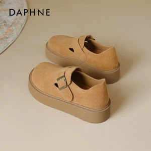 Daphne Thick Heel Birkenstock Womens Autumn Winter Fleece Lined Slip on Snow Boots round Toe mid Heel Soft Leather Shoes