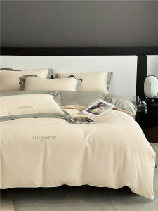 Italian Luxury 140-Thread Count Satin Long-Staple Cotton Solid Color Four-Piece Set Pure Cotton Skin-Friendly Naked Sleep Simple Bedding Four Seasons