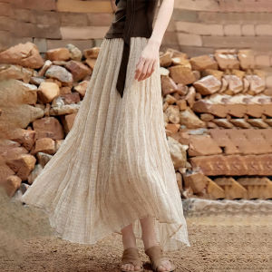 Loose Feeling Summer Folds Elastic Waist Slimming Long Skirt