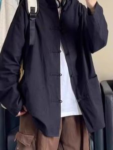 New Chinese Style National Trend Button up Long Sleeve Mens Shirt Autumn High End Lazy Cool Tang Costume Shirt Jacket