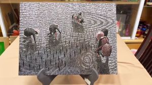 Tranh sơn mài Thanh Bình Lê- ĐỒNG QUÊ & CÔ GÁI ÁO DÀI VIỆT NAM cẩn trứng nổi size 30x40 cm