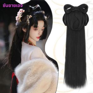 SUNYAGE สังเคราะห์โบราณวิกผมผู้หญิง Hanfu วิกผม Headdress Dance Wigs ประสิทธิภาพทุกวันสีดําสําหรับผมผู้หญิง bun