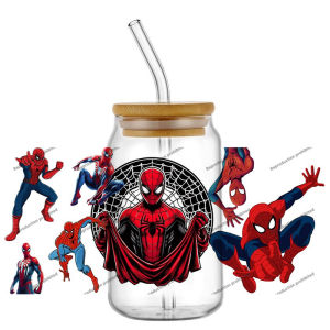 การออกแบบใหม่ล่าสุด Super Spider Man ยอดนิยม 16oz UV DTF 3D สติกเกอร์ Marvel Decals ถ้วยแก้วแก้วกาแฟหัตถกรรม DIY ของขวัญวันเกิด
