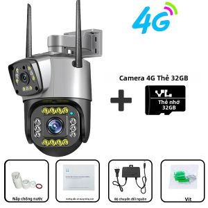 Camera IP Không Dây 4G Hai Ống Kính 8MP 4K Ngoài Trời Tầm Nhìn Ban Đêm Màu Sắc PTZ An Ninh Thông Minh Giám Sát Nhà Cửa CCTV V380 WiFi