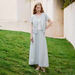 XIANGYING | Embroidery Lace Raffia Set Womens Two Piece Dress Skirt