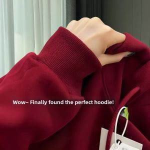 SUOSHE | Oversized New Year Cross-Year Hooded Coat Wine Red Fleece Lined