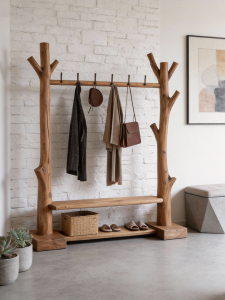 Rustic Wooden Standing Clothes Rack