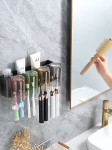 Ecoco Aluminum Toothbrush Holder Organizer with Cups Toothpaste Dispenser Waterproof Rustproof