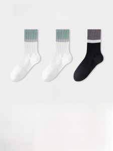 JINGCHI | Mens Mid-Calf Sports Socks Pure Cotton Long Tube Breathable Anti-Odor Spring Autumn Winter Youth Black White Long Socks