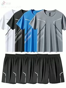 สี่สีชุดกีฬา เสื้อ+กางเกง ชุดเซ็ทกีฬา ทผู้ชาย ชุดเชตผู้ชาย ชุดกีฬา ชุดเซ็ทกางเกง พร้อมกางเกงสีดำพิมพ์ลาย