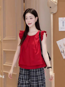 Áo Sơ Mi Nữ Mùa Hè Ouxiaoqi Áo Cánh Đỏ Rộng Rãi Phong Cách Sicily Tay Lỡ Màu Trắng Hiệu Ứng Không Khí Thời Trang