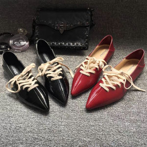 Spring 2025 Womens Flat Bottom Slip-On Shoes Metal Cross Buckle Low Heel Sharp Pointed Toe College Style Fashionable Shoes