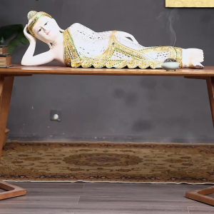 ไม้เนื้อแข็งแกะสลักพระพุทธรูปนอนประดับบ้านถวายคลับเฮาส์โรงแรมห้างสรรพสินค้าวัดเครื่องประดับทองพระพุทธรูปนอน