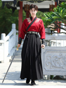 Original Hanfu Mens Wei Jin Style Ancient Costume Martial Arts Style Student Group Uniform New Chinese Performance Suit Set