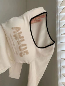 Womens Long Sleeve Thermal T-Shirt Color Block Fleece-lined Slim Fit Autumn Winter Top Korean Style Printed Casual Wear