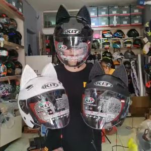 Combo Nón bảo hiểm 3/4 KLT chính hãng đen nhám gắn tai mèo đen nhám