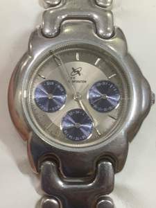 Đồng hồ nam nữ hiệu CHARLES VOGELE QUARTZ size 35mm full thép đúc chạy 6kim 1 cốt kim hai lịch kim 24h đáy xoáy chống nước 10BAR dây thép đúc dạng xương cá cho cổ tay từ 175cm trở lại