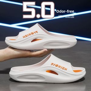 Mens Summer Slippers Breathable Anti-Slip Deodorant Outdoor Wear Bathroom Slippers Trendy Flat Heel PVC Bottom Casual Slippers