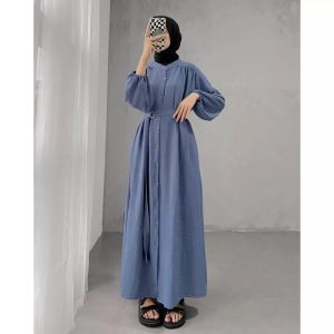LOCA DRESS GAMIS FULL KANCING CRINGKLE AIRFLOW LD 110/GAMIS POLOS CRINGKLE /GAMIS MUSLIMAH TERBARU.