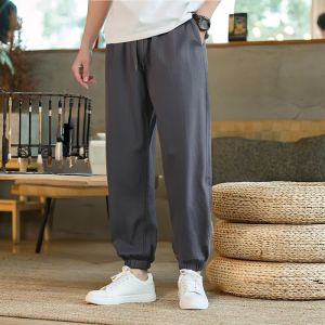 กางเกงลำลองชายผ้าลินินบางหลวมสบาย ๆ ระบายอากาศได้ดี ทรงหลวม ทรงลำลอง ทรงฤดูร้อน ทรงลำลอง ทรงลำลอง