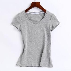 Áo Thun Nữ Tay Ngắn Cổ Tròn Ôm Vừa Vặn Màu Trắng Mùa Thu Đông Phong Cách Mới Chất Liệu Cotton Thường Ngày