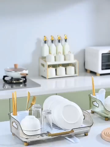 Large Capacity Dish Drainer Rack Space Saving Plate Drying Rack Clear Kitchen Draining Rack for Chopsticks Bowl Plate Spoon