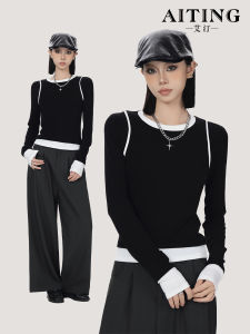 Áo Thun Nữ Dáng Ôm Dài Tay Mùa Thu Ngắn Màu Khối Mềm Mại Thời Trang Mùa Thu Phong Cách Ngọt Ngào Cổ Tròn Tay Dài