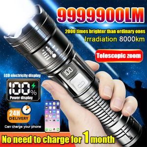 Lampu Suluh 99900W Irradiation distance Portable Flashlight 9000KM rechargeable flashlights torchlight super bright Working light five lighting modes portable zoom flashlight camping flashlight LED waterproof outdoor searchlight lampu suluh zoom便携式手电筒 可充电