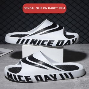 Inaso Sandal Slide Slop Pria Karet Rumah Sendal Casual Jelly Flip Flop Slipper Ringan Empuk Elastis HSN163