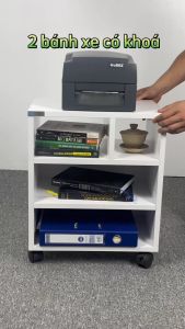 Kệ Gỗ Văn Phòng Để Tài Liệu Máy In Có Bánh Xe Di Chuyển SIB Decor KG41