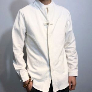 PAZHAOLANG | Plus Size Chinese Style Mandarin Collar Buttoned Long Sleeve Shirt