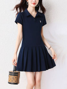 Fashionable Embroidered Short Sleeve Dress Womens Summer New Style Slimming Elegant Pleated Short Skirt Casual Midi Dress