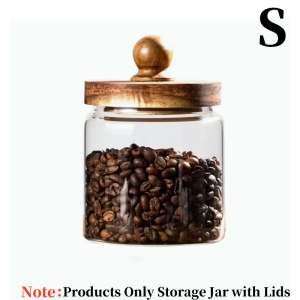 Glass Food Storage Jar with Wood Lid Airtight Sealed Clear Container for Coffee Beans Nuts Spice Candy Moisture-proof Storage