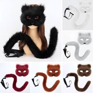 1 Pcs Fox Long Hair Simulated Half Face Mask Halloween Cosplay Makeup Ball Party Prop Liaozhai Little Fox Fairy Mask