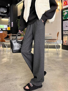 กางเกงขายาวทรงตรงผ้าขนสัตว์หนาสำหรับผู้หญิงในฤดูใบไม้ร่วงและฤดูหนาว กางเกงขายาวทรงสลิมฟิตทรงตรงสไตล์ลำลองแบบใหม่
