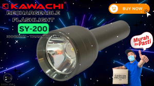 Senter Tangan Kawachi 20 Watt SY-200 LED 20W Hemat Energi Pocket Light Bahan Alumunium Isi Ulang USB Rechargeable Cas 1000 mAh Tahan 10 Jam LED Super Terang Sorot Cahaya Jauh Outdoor Camping Mancing Flashlight Emergency Mati Lampu Laz COD Graha Mart