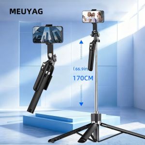 MEUYAG 1.7m Tripod for Smartphone Light Camera Stand with Wireless Bluetooth,Selfie Stick bracket with Phone Holder for Video