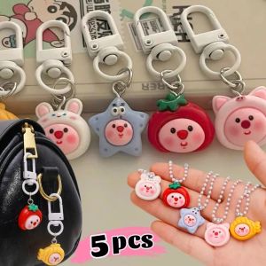 5pcs Cute Cartoon Keychain Kawaii Fashion Charms Tomato Pendent Candy Color Student Bag Bluetooth Earphone Accessory for Friend Gift