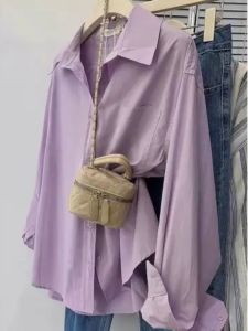 Luxurious Purple Long Sleeve Cotton Shirt Womens Loose Sun Protection Top Spring Summer New Style Korean Version Casual Outerwear