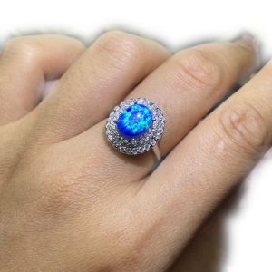 เครื่องประดับ Fine 100% แหวนโอปอลธรรมชาติ 925 เงินสเตอร์ลิงเครื่องประดับอัญมณีแท้สําหรับของขวัญวันเกิดแฟนของคุณ