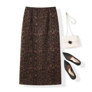 กระโปรงทรงเอเอวสูงลายเสือดาวผ้าขนสัตว์ สไตล์เรโทร ฤดูใบไม้ร่วง 2025 กระโปรงสั้นผู้หญิงสีน้ำตาล กระโปรงทรงเอยาวปานกลาง