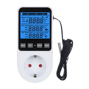 ซ็อกเก็ตตัวควบคุมอุณหภูมิเทอร์โมสตัตดิจิตอลตัวจับเวลาพร้อมเซนเซอร์สายวัดซ็อกเก็ต120/220V