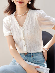 DAIXIANGFEIZI | Lace V-Neck Stylish Chiffon Blouse Short Sleeve